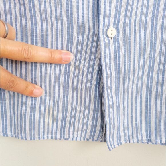 LORO PIANA Blue White Stripe Long Sleeve Buttoned Shirt Linen Blend Women's 40 - Picture 5 of 9